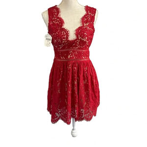 NWT Altar'd State Red Floral Lace Dress. Size Small